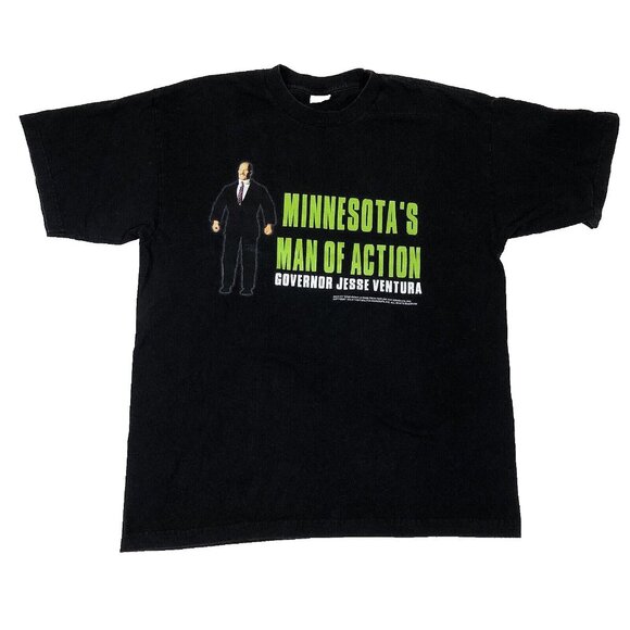 Vintage 1998 Jesse Ventura Minnesota Governor Man of Action Black T-shirt XL - Picture 1 of 7